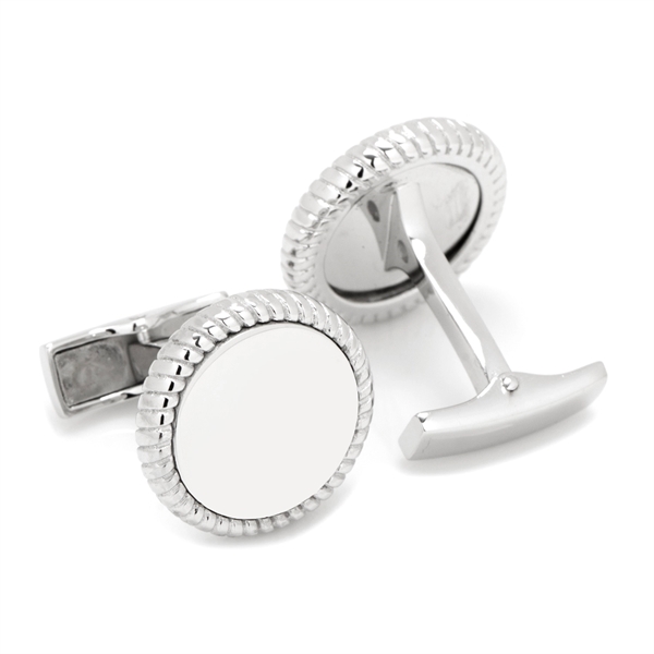 Sterling Silver Rope Border Round Engravable Cufflinks - Sterling Silver Rope Border Round Engravable Cufflinks - Image 2 of 5