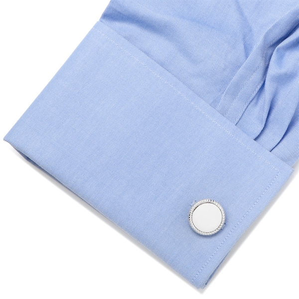 Sterling Silver Rope Border Round Engravable Cufflinks - Sterling Silver Rope Border Round Engravable Cufflinks - Image 3 of 5