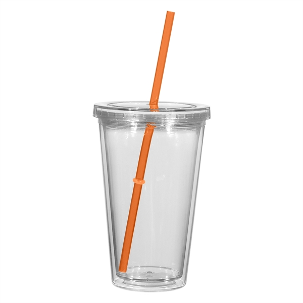 16oz - Clear - Acrylic Tumbler - Double Wall with Lid and Straw
