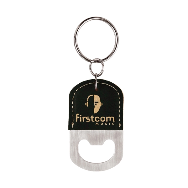 Laser Engraved Leatherette Key Tag with Bottle Opener
