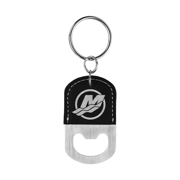 Laser Engraved Leatherette Key Tag with Bottle Opener