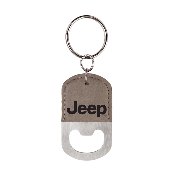 Laser Engraved Leatherette Key Tag with Bottle Opener