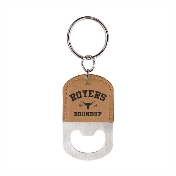 Laser Engraved Leatherette Key Tag with Bottle Opener