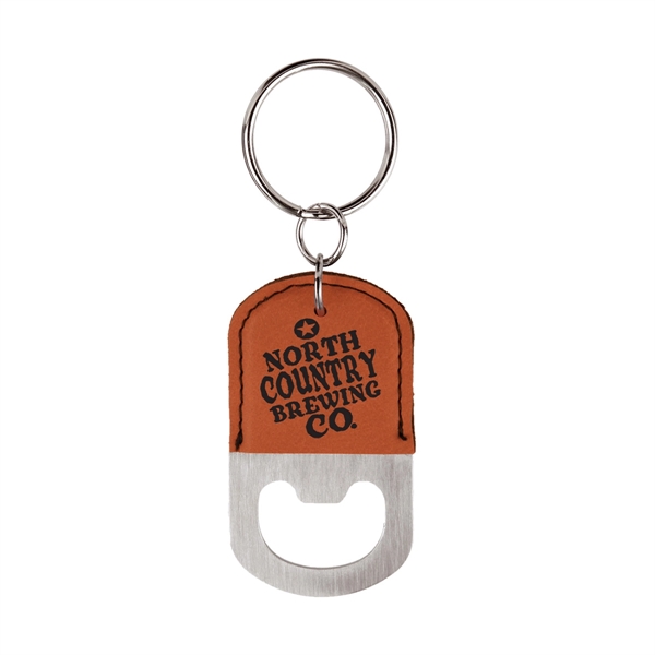 Laser Engraved Leatherette Key Tag with Bottle Opener