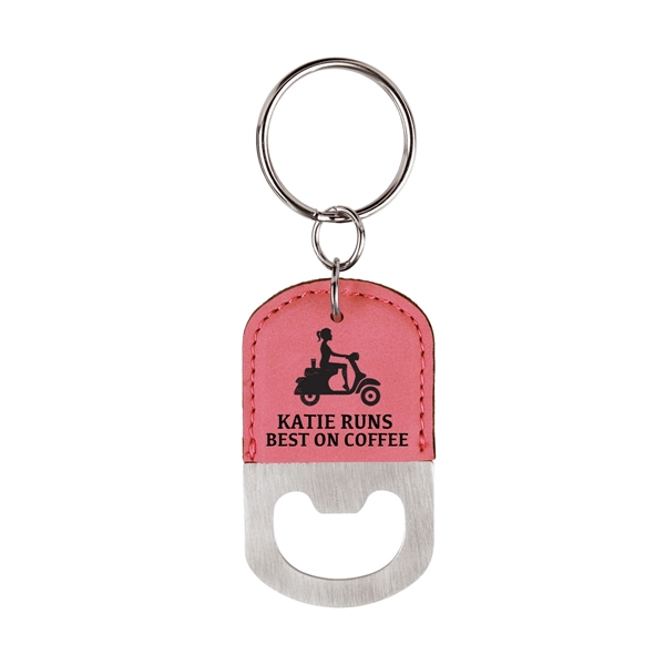 Laser Engraved Leatherette Key Tag with Bottle Opener