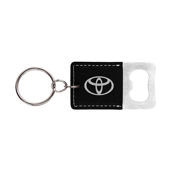 Laser Engraved Leatherette Key Tag with Bottle Opener