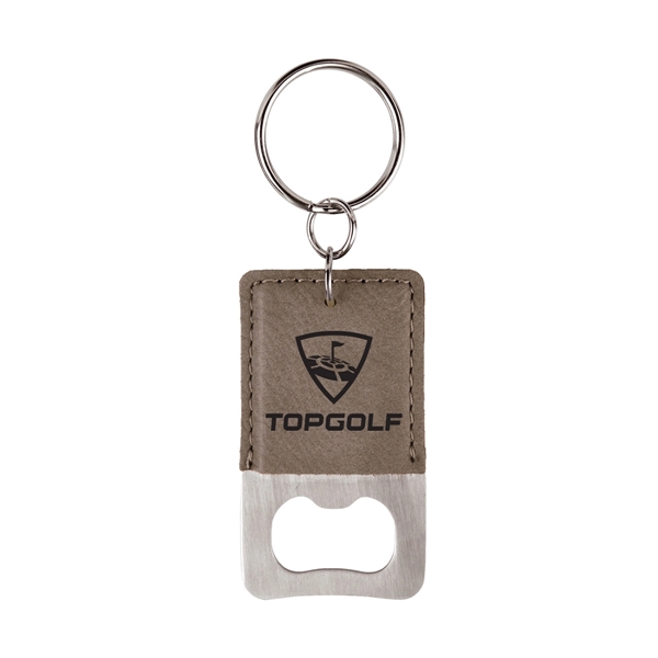 Laser Engraved Leatherette Key Tag with Bottle Opener