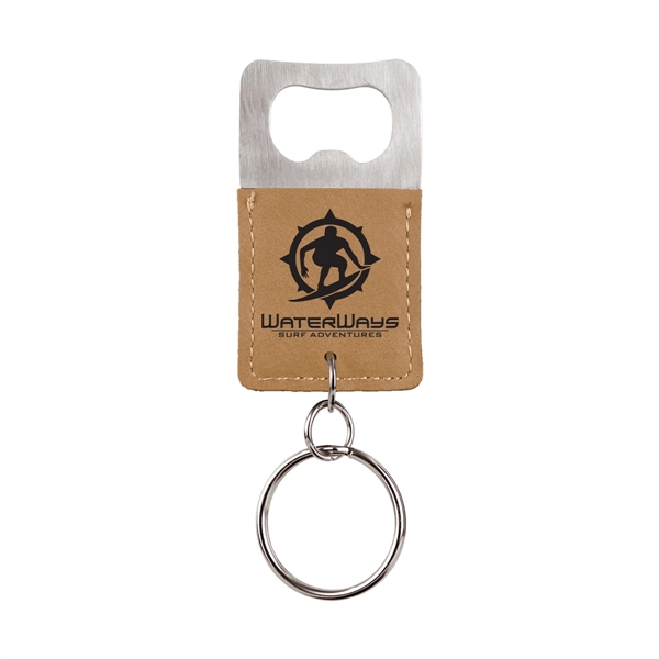 Laser Engraved Leatherette Key Tag with Bottle Opener