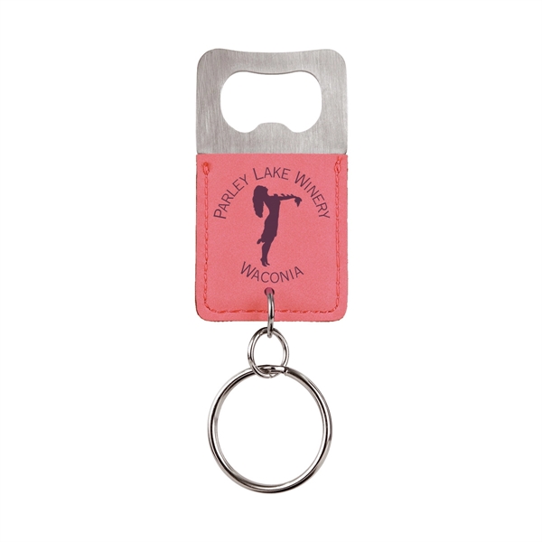 Laser Engraved Leatherette Key Tag with Bottle Opener