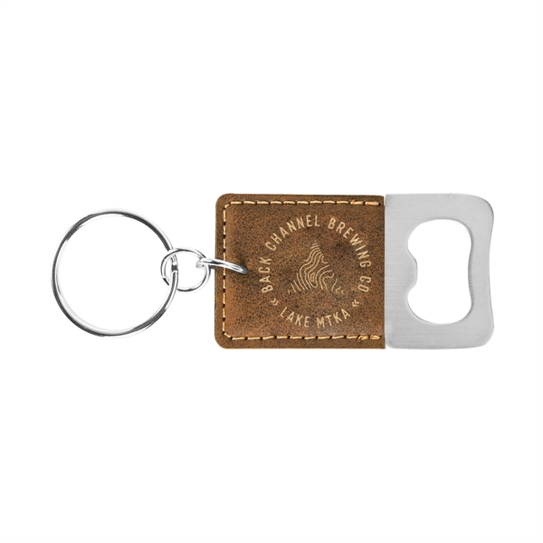 Laser Engraved Leatherette Key Tag with Bottle Opener