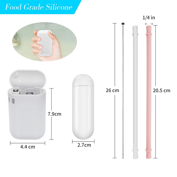 4 in 1 Collapsible Silicone Straw Set with Cleaning Brush - 4 in 1 Collapsible Silicone Straw Set with Cleaning Brush - Image 2 of 3