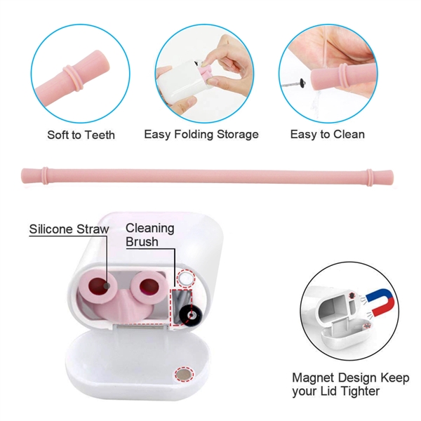4 in 1 Collapsible Silicone Straw Set with Cleaning Brush - 4 in 1 Collapsible Silicone Straw Set with Cleaning Brush - Image 3 of 3