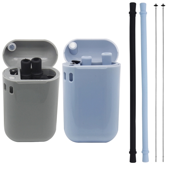 4 in 1 Collapsible Silicone Straw Set with Cleaning Brush - 4 in 1 Collapsible Silicone Straw Set with Cleaning Brush - Image 1 of 3