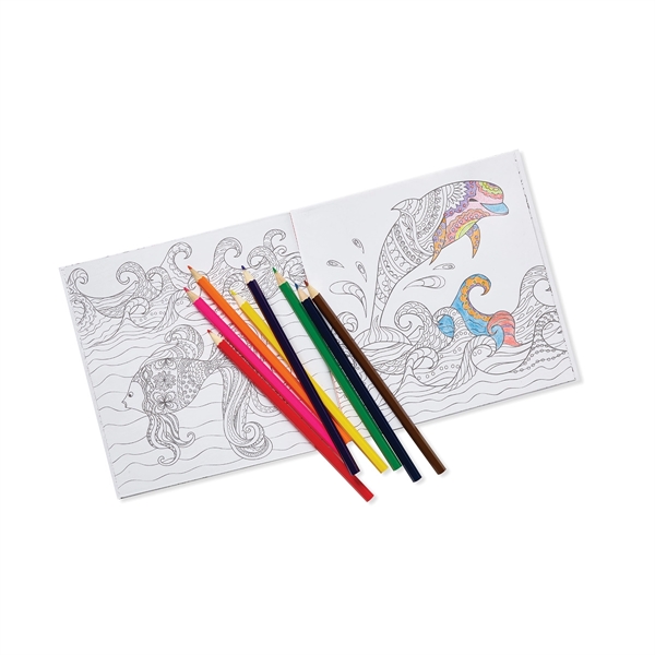 Deluxe 7 x 7 Adult Coloring Book & 8-Color Pencil Set