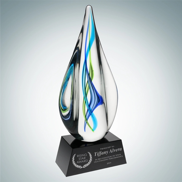 Art Glass Teal Aurora Award w/Black Base