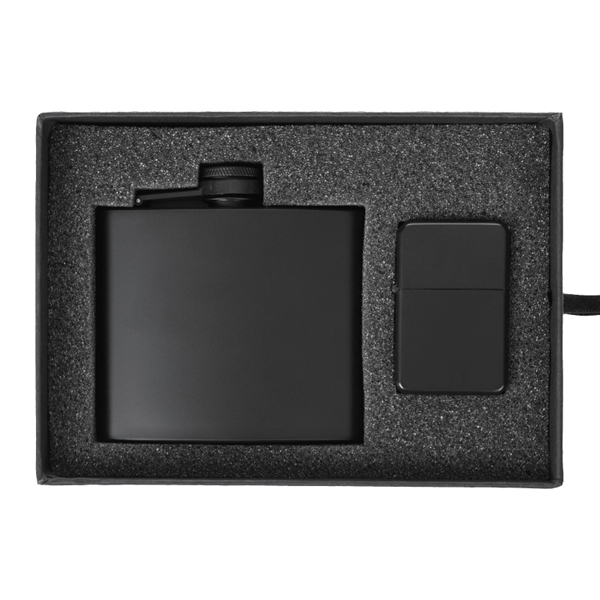 Custom 5 oz. Flask & Oil Flip Top Lighter Gift Set