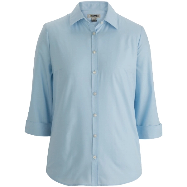 Ladies Essential Broadcloth Shirt 3/4 Sleeve - Ladies Essential Broadcloth Shirt 3/4 Sleeve - Image 3 of 4