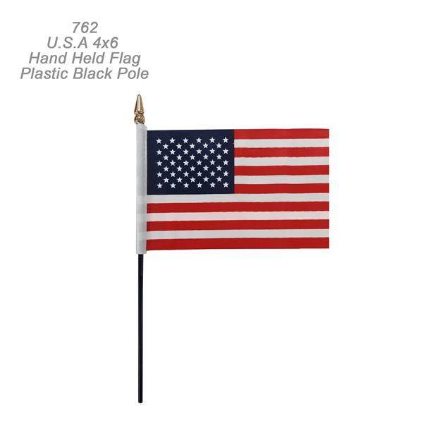 Popular 4"x6" USA US Flag With 10" Black Plastic Pole - Popular 4"x6" USA US Flag With 10" Black Plastic Pole - Image 1 of 1