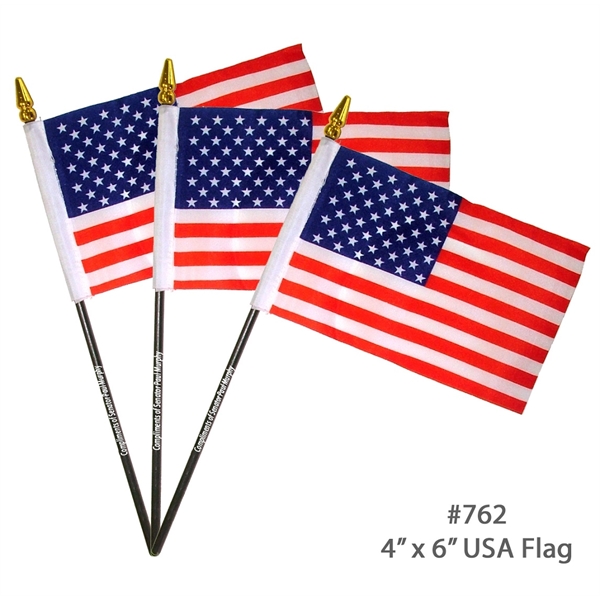 Popular 4"x6" USA US Flag With 10" Black Plastic Pole - Popular 4"x6" USA US Flag With 10" Black Plastic Pole - Image 0 of 1