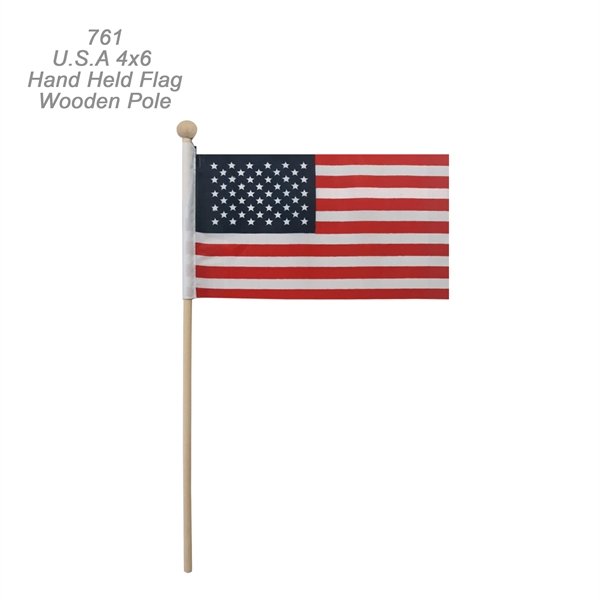 4" x 6" Hand Held USA Flag  With 10" Wooden Pole - 4" x 6" Hand Held USA Flag  With 10" Wooden Pole - Image 1 of 1