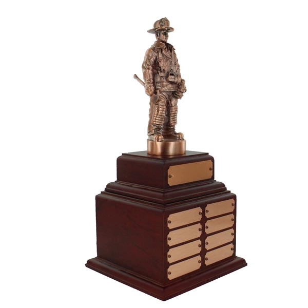 14 1/2" Fire Fighter Bronze Perpetual Trophy W/8 Name Plates - 14 1/2" Fire Fighter Bronze Perpetual Trophy W/8 Name Plates - Image 1 of 1