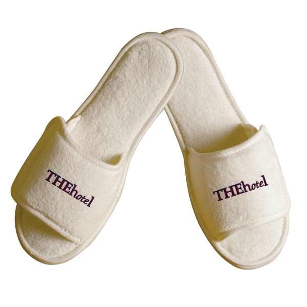 Premium Velour Open Toe Terry Slippers w/ Hook&Loop Closure - Premium Velour Open Toe Terry Slippers w/ Hook&Loop Closure - Image 1 of 3