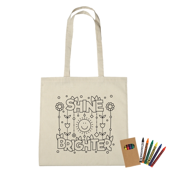 Custom 100% Cotton Coloring Tote Bag With Crayons