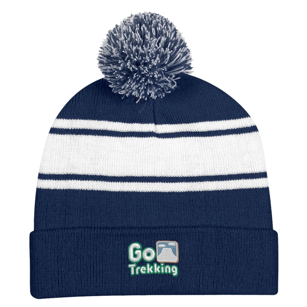Two-Tone Knit Pom Beanie With Cuff - Two-Tone Knit Pom Beanie With Cuff - Image 18 of 33