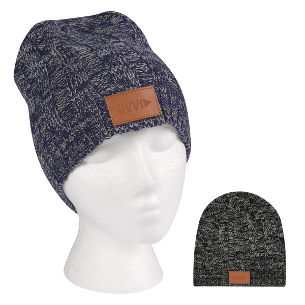 Knit Beanie With Leather Tag - Knit Beanie With Leather Tag - Image 0 of 5