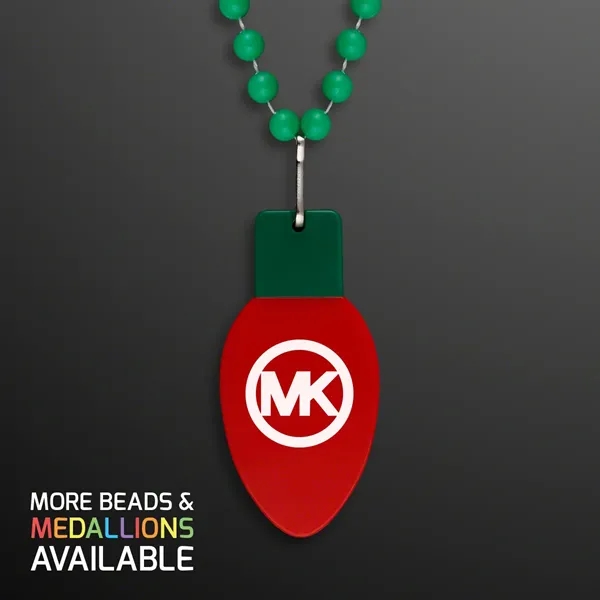 Red Bulb Medallion on Green Beads (NON-LIGHT UP) - Red Bulb Medallion on Green Beads (NON-LIGHT UP) - Image 0 of 3