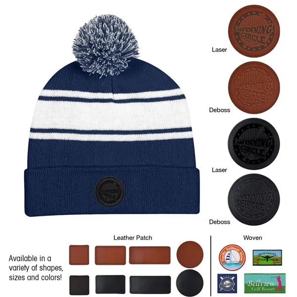 Two-Tone Knit Pom Beanie With Cuff - Two-Tone Knit Pom Beanie With Cuff - Image 17 of 33