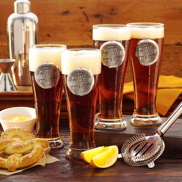 York Pilsner Glass with Metal Medallion - Set of 4 - York Pilsner Glass with Metal Medallion - Set of 4 - Image 0 of 8