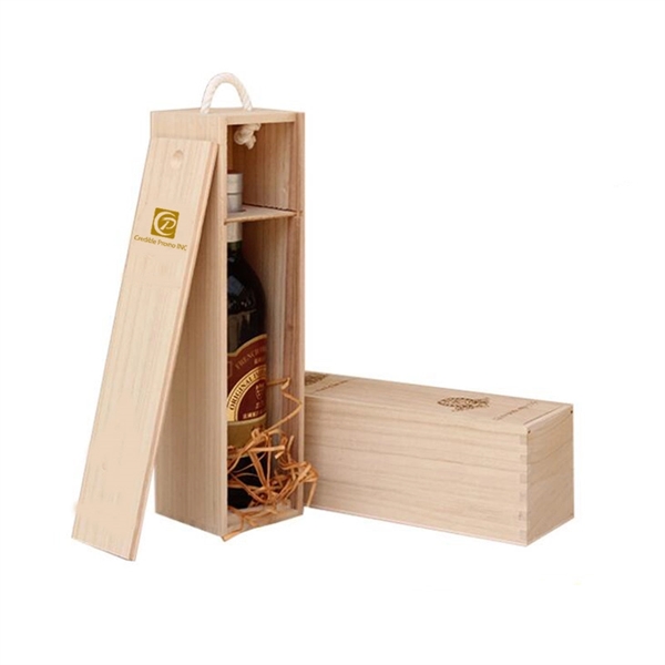 Single Wine Bottle Wooden Box With Handle - Single Wine Bottle Wooden Box With Handle - Image 0 of 5