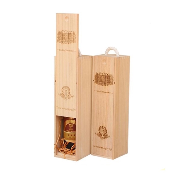Single Wine Bottle Wooden Box With Handle - Single Wine Bottle Wooden Box With Handle - Image 2 of 5