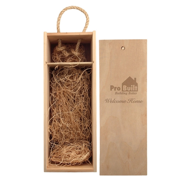 Single Wine Bottle Wooden Box With Handle - Single Wine Bottle Wooden Box With Handle - Image 4 of 5