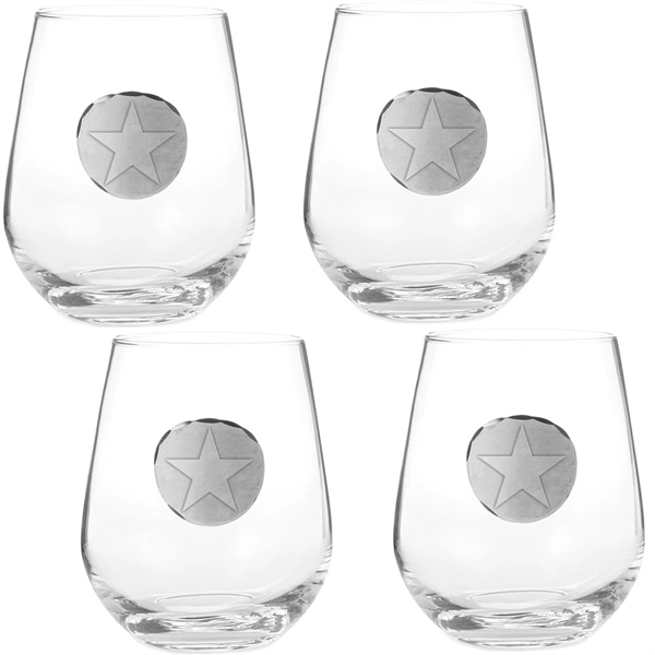 Stemless Wine Glass Set of 4 with Medallion - Stemless Wine Glass Set of 4 with Medallion - Image 1 of 3