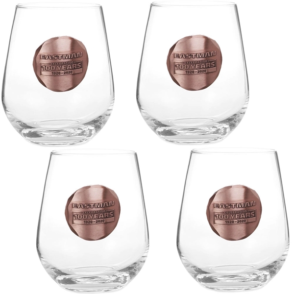 Stemless Wine Glass Set of 4 with Medallion - Stemless Wine Glass Set of 4 with Medallion - Image 3 of 3