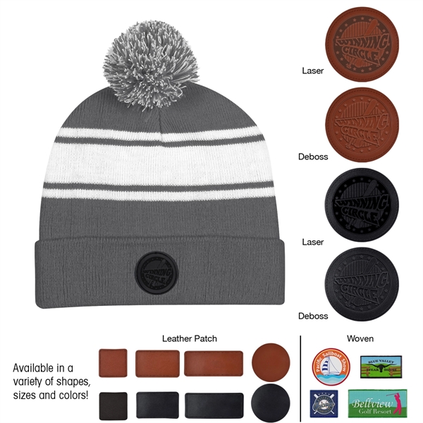 Two-Tone Knit Pom Beanie With Cuff - Two-Tone Knit Pom Beanie With Cuff - Image 11 of 33