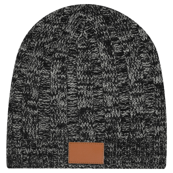 Knit Beanie With Leather Tag - Knit Beanie With Leather Tag - Image 1 of 5