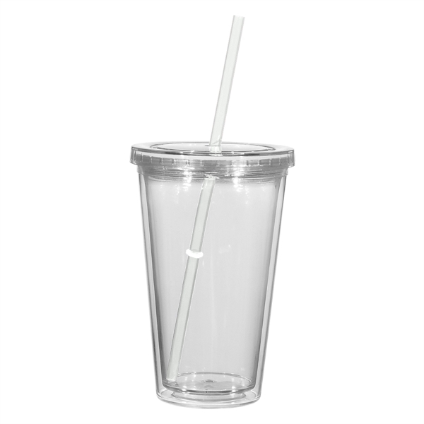 (10 PCS) 16oz Clear Double Wall Acrylic Tumbler Cup with Lid & Straw  BPA-Free