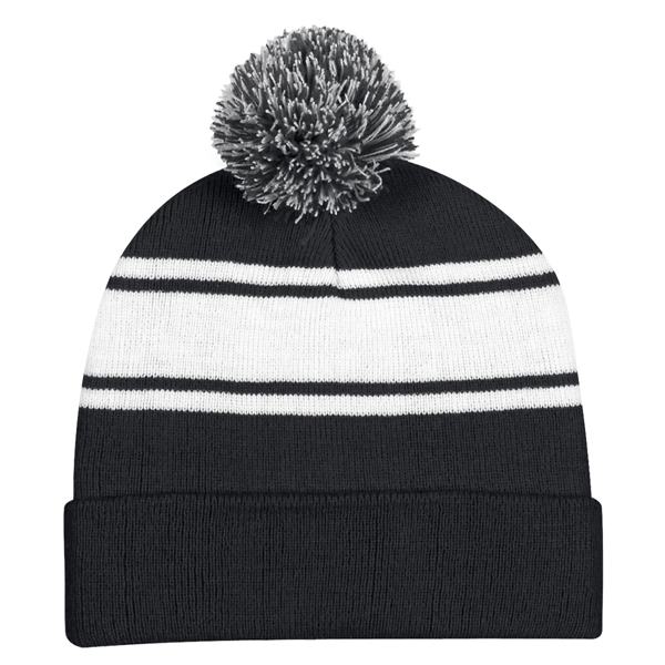 Two-Tone Knit Pom Beanie With Cuff - Two-Tone Knit Pom Beanie With Cuff - Image 2 of 41