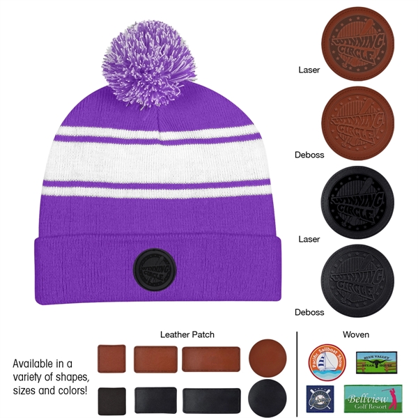 Two-Tone Knit Pom Beanie With Cuff - Two-Tone Knit Pom Beanie With Cuff - Image 24 of 33