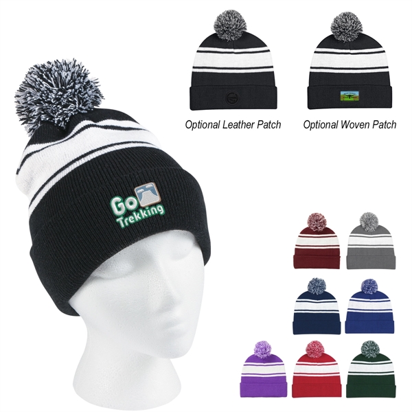 Two-Tone Knit Pom Beanie With Cuff - Two-Tone Knit Pom Beanie With Cuff - Image 0 of 33