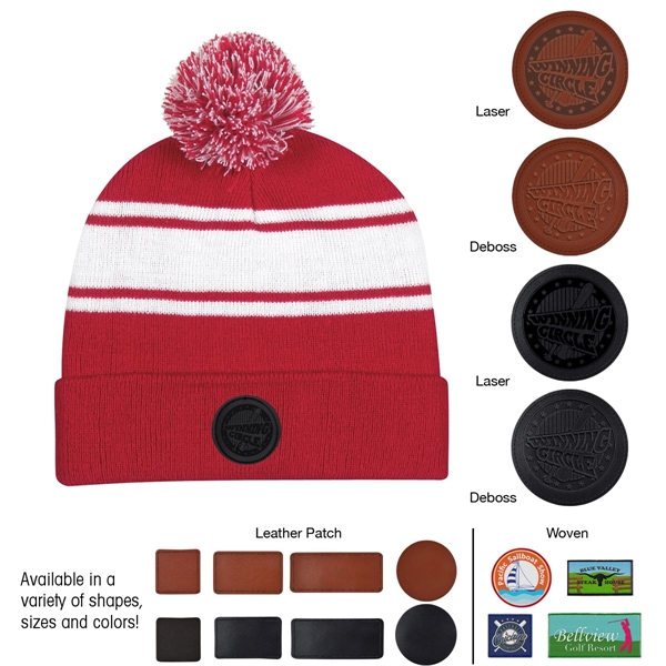 Two-Tone Knit Pom Beanie With Cuff - Two-Tone Knit Pom Beanie With Cuff - Image 29 of 33