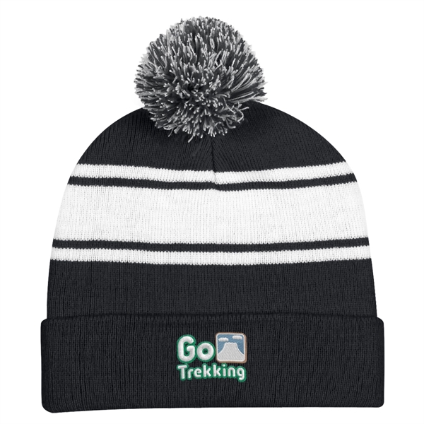 Two-Tone Knit Pom Beanie With Cuff - Two-Tone Knit Pom Beanie With Cuff - Image 1 of 33