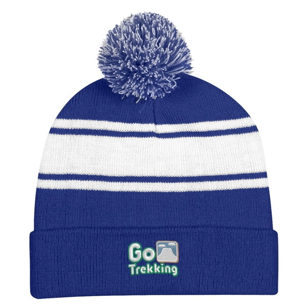 Two-Tone Knit Pom Beanie With Cuff - Two-Tone Knit Pom Beanie With Cuff - Image 33 of 33
