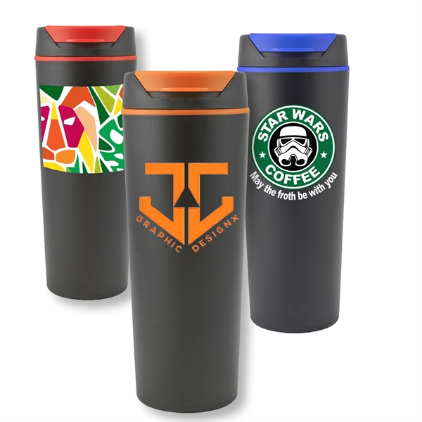 18 Oz Plastic Tumbler w/ Color Accent Flip top & Custom Logo