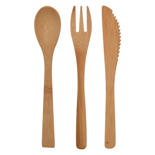 3 Piece Bamboo Utensil Set In Travel Pouch - 3 Piece Bamboo Utensil Set In Travel Pouch - Image 2 of 4