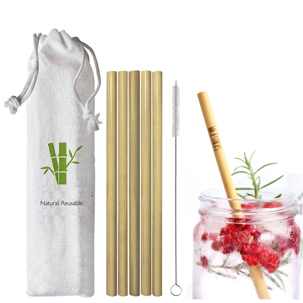 Set of 4 Organic Bamboo Straws w/ Cleaning Brush in Gift Bag - Set of 4 Organic Bamboo Straws w/ Cleaning Brush in Gift Bag - Image 0 of 4
