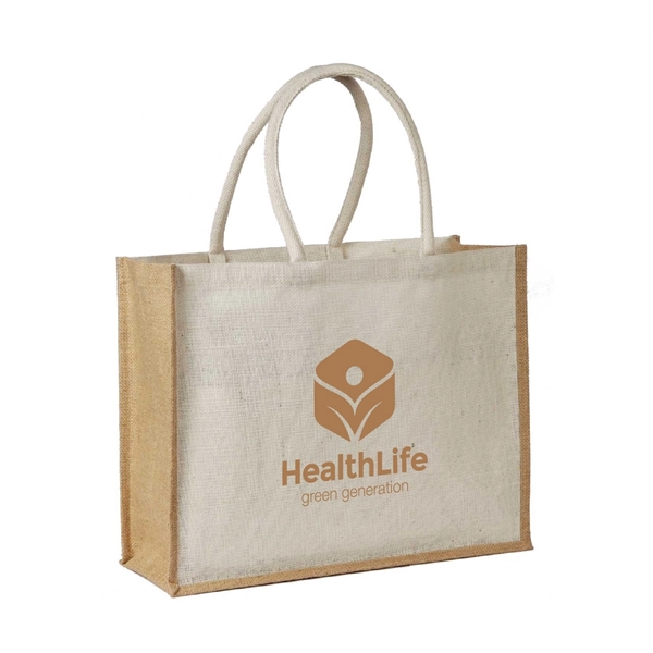 Jute Shopping Tote with Cotton Web Handle and Inside Pocket - Jute Shopping Tote with Cotton Web Handle and Inside Pocket - Image 0 of 5